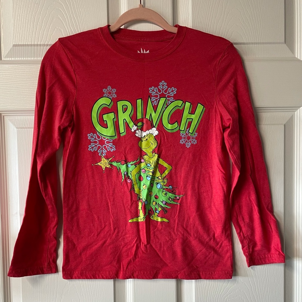 Child size large Christmas tree grinch long sleeve shirt (3)